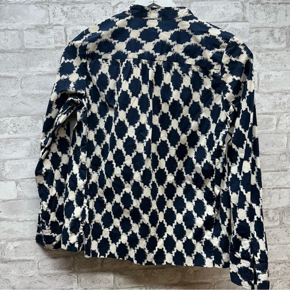 J Crew navy print blouse women’s size 4 100% cotton pullover - Picture 2 of 5
